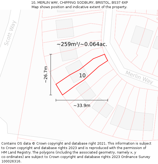 10, MERLIN WAY, CHIPPING SODBURY, BRISTOL, BS37 6XP: Plot and title map
