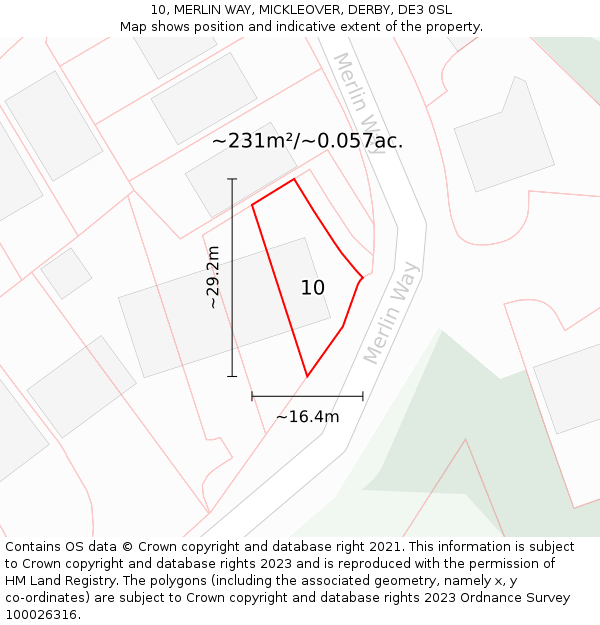 10, MERLIN WAY, MICKLEOVER, DERBY, DE3 0SL: Plot and title map