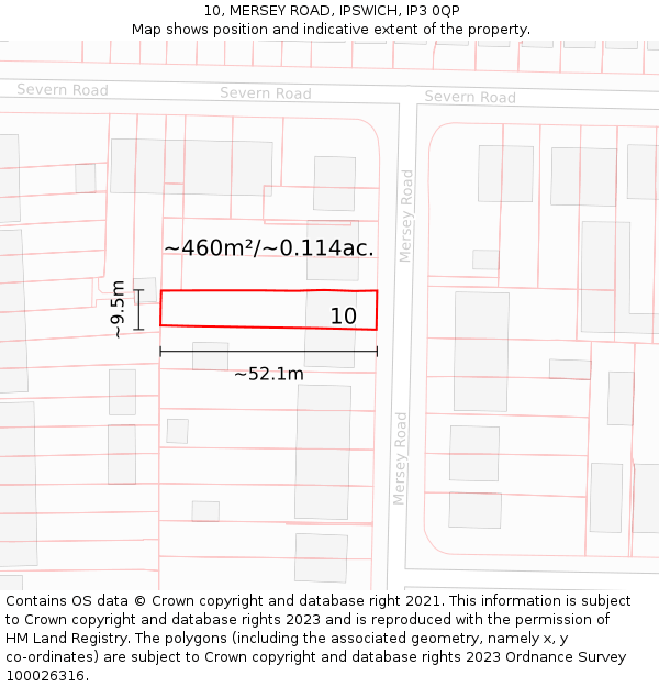 10, MERSEY ROAD, IPSWICH, IP3 0QP: Plot and title map