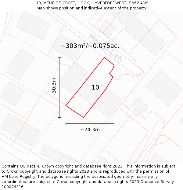 10, MEURIGS CROFT, HOOK, HAVERFORDWEST, SA62 4NY: Plot and title map