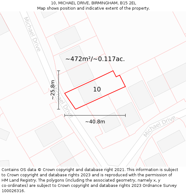 10, MICHAEL DRIVE, BIRMINGHAM, B15 2EL: Plot and title map