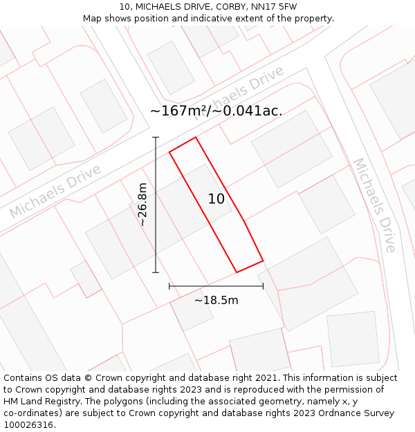 10, MICHAELS DRIVE, CORBY, NN17 5FW: Plot and title map