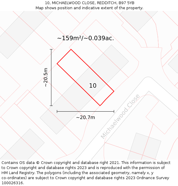 10, MICHAELWOOD CLOSE, REDDITCH, B97 5YB: Plot and title map