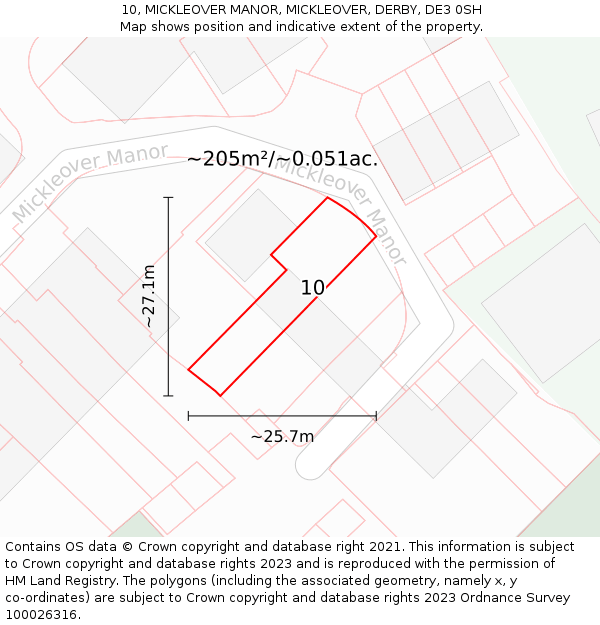 10, MICKLEOVER MANOR, MICKLEOVER, DERBY, DE3 0SH: Plot and title map