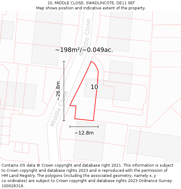 10, MIDDLE CLOSE, SWADLINCOTE, DE11 0EF: Plot and title map