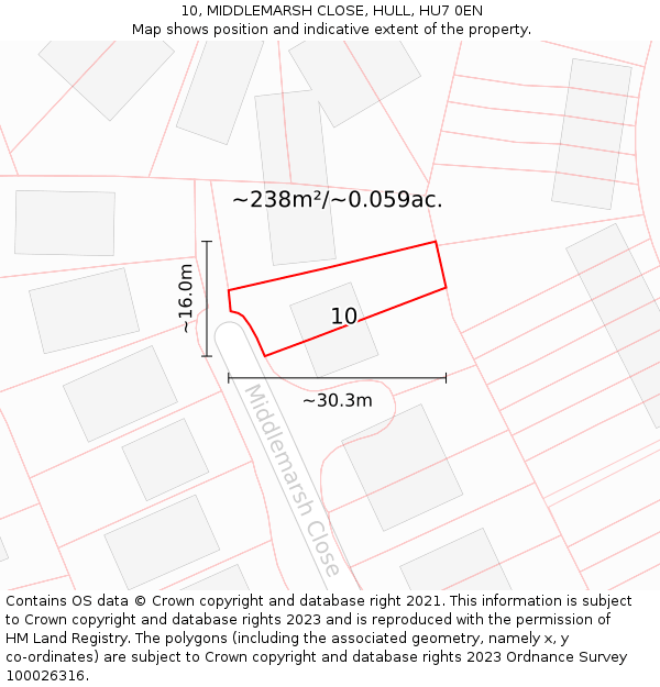 10, MIDDLEMARSH CLOSE, HULL, HU7 0EN: Plot and title map