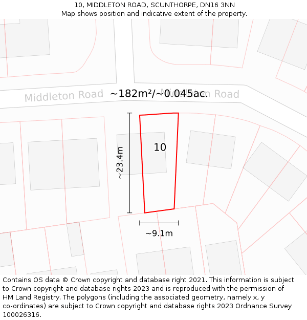 10, MIDDLETON ROAD, SCUNTHORPE, DN16 3NN: Plot and title map