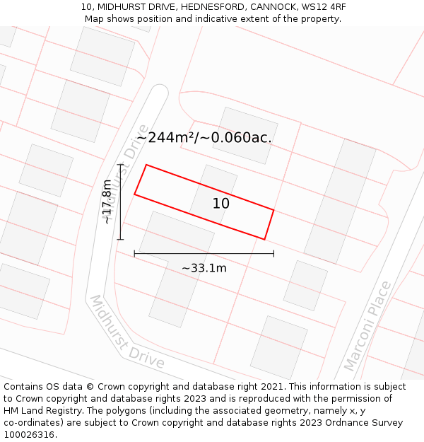 10, MIDHURST DRIVE, HEDNESFORD, CANNOCK, WS12 4RF: Plot and title map
