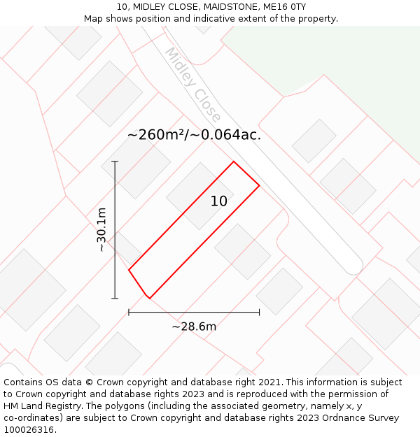 10, MIDLEY CLOSE, MAIDSTONE, ME16 0TY: Plot and title map
