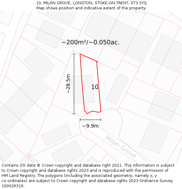 10, MILAN GROVE, LONGTON, STOKE-ON-TRENT, ST3 5YQ: Plot and title map