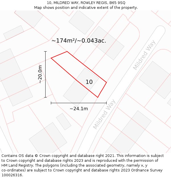 10, MILDRED WAY, ROWLEY REGIS, B65 9SQ: Plot and title map
