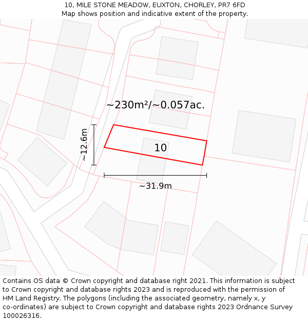 10, MILE STONE MEADOW, EUXTON, CHORLEY, PR7 6FD: Plot and title map