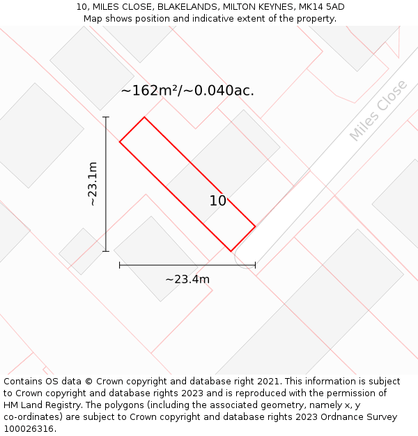 10, MILES CLOSE, BLAKELANDS, MILTON KEYNES, MK14 5AD: Plot and title map