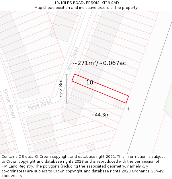 10, MILES ROAD, EPSOM, KT19 9AD: Plot and title map