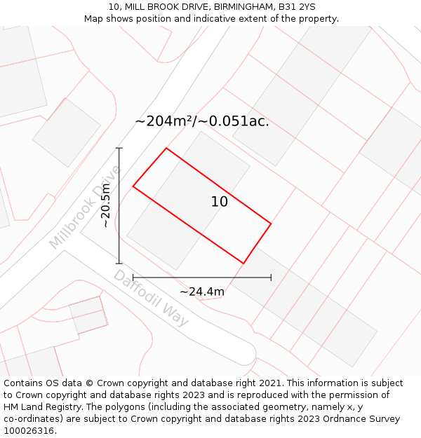 10, MILL BROOK DRIVE, BIRMINGHAM, B31 2YS: Plot and title map