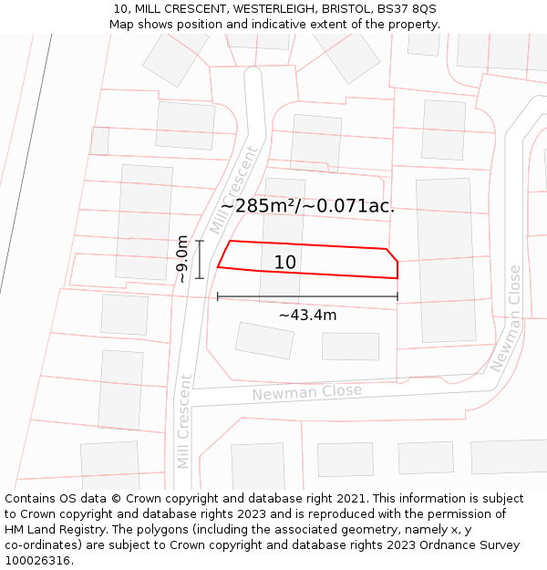 10, MILL CRESCENT, WESTERLEIGH, BRISTOL, BS37 8QS: Plot and title map