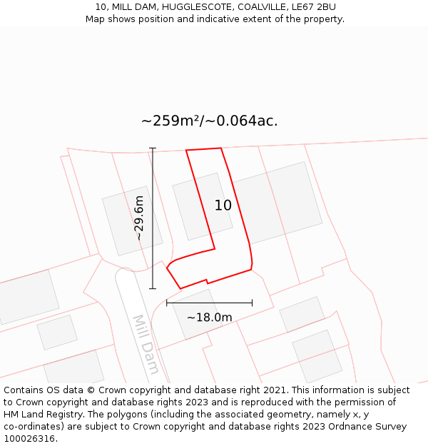 10, MILL DAM, HUGGLESCOTE, COALVILLE, LE67 2BU: Plot and title map