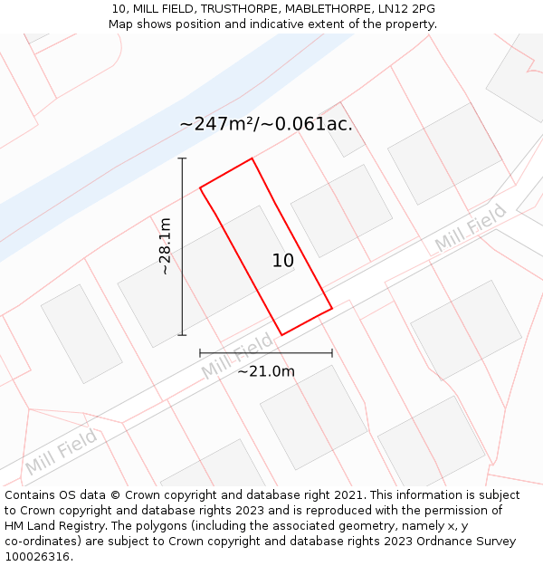 10, MILL FIELD, TRUSTHORPE, MABLETHORPE, LN12 2PG: Plot and title map