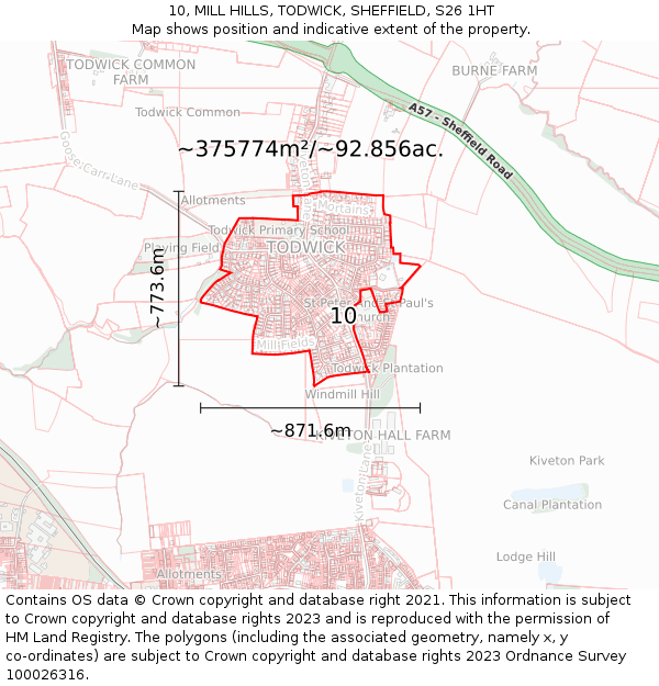 10, MILL HILLS, TODWICK, SHEFFIELD, S26 1HT: Plot and title map