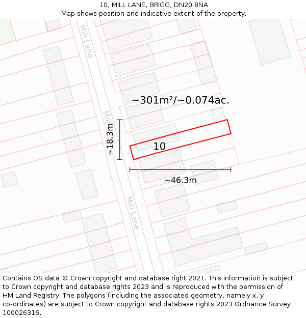 10, MILL LANE, BRIGG, DN20 8NA: Plot and title map