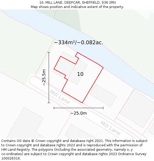 10, MILL LANE, DEEPCAR, SHEFFIELD, S36 2RN: Plot and title map