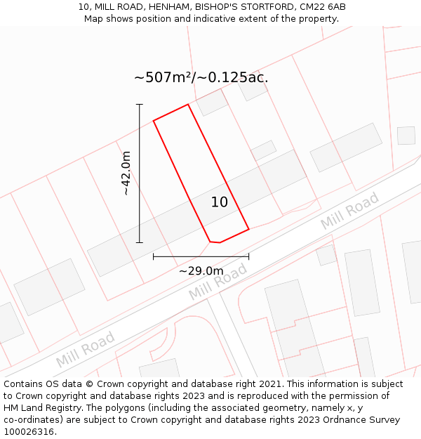 10, MILL ROAD, HENHAM, BISHOP'S STORTFORD, CM22 6AB: Plot and title map