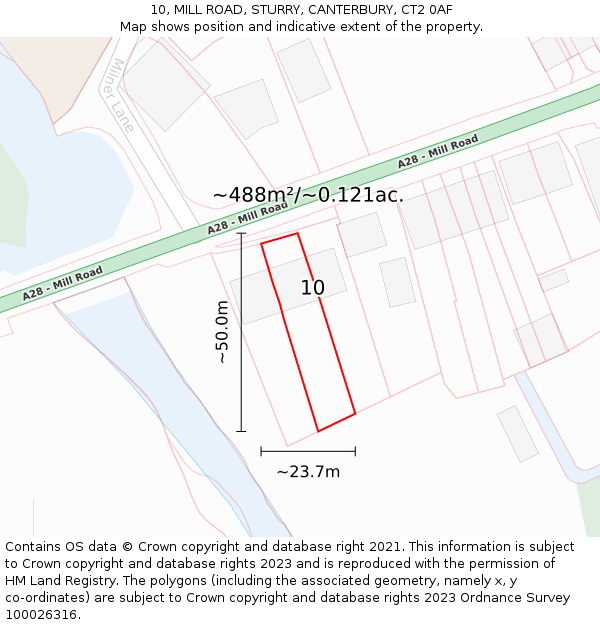 10, MILL ROAD, STURRY, CANTERBURY, CT2 0AF: Plot and title map