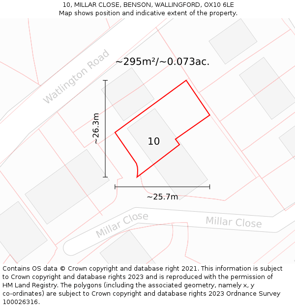 10, MILLAR CLOSE, BENSON, WALLINGFORD, OX10 6LE: Plot and title map