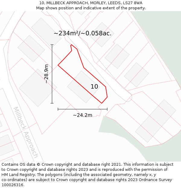 10, MILLBECK APPROACH, MORLEY, LEEDS, LS27 8WA: Plot and title map