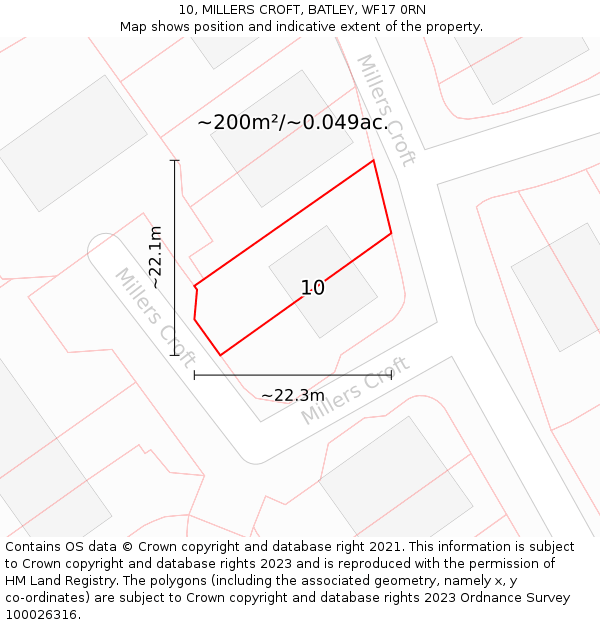 10, MILLERS CROFT, BATLEY, WF17 0RN: Plot and title map