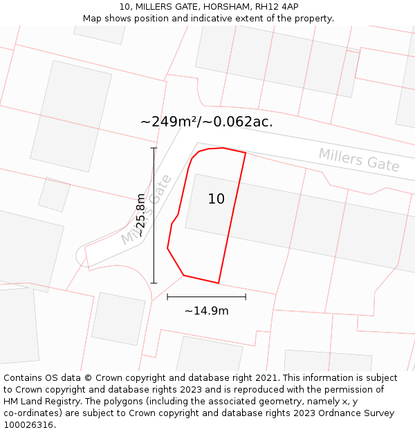 10, MILLERS GATE, HORSHAM, RH12 4AP: Plot and title map