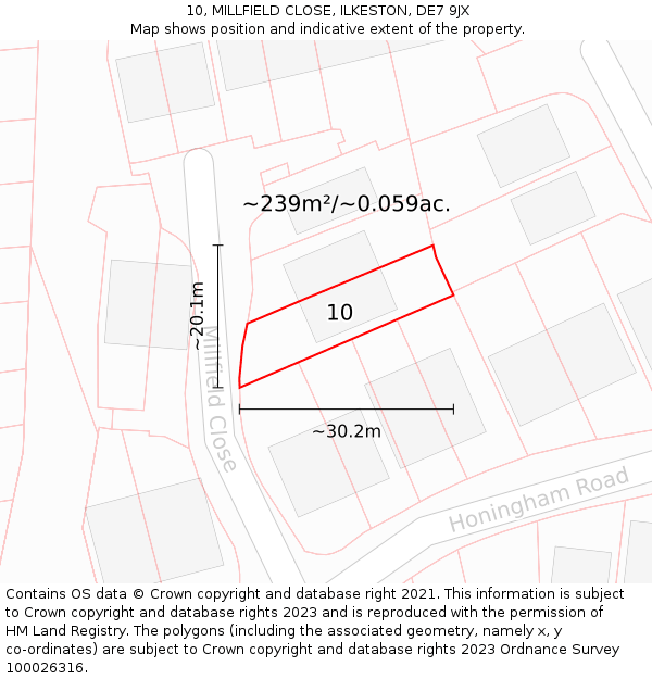 10, MILLFIELD CLOSE, ILKESTON, DE7 9JX: Plot and title map