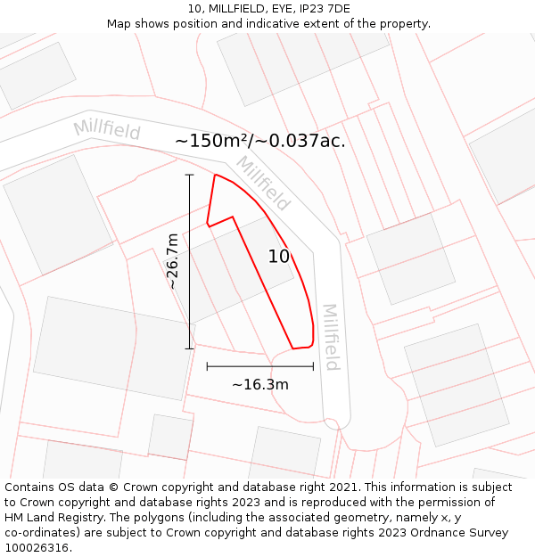 10, MILLFIELD, EYE, IP23 7DE: Plot and title map