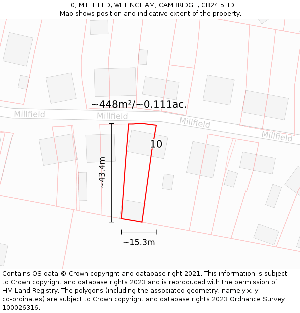 10, MILLFIELD, WILLINGHAM, CAMBRIDGE, CB24 5HD: Plot and title map