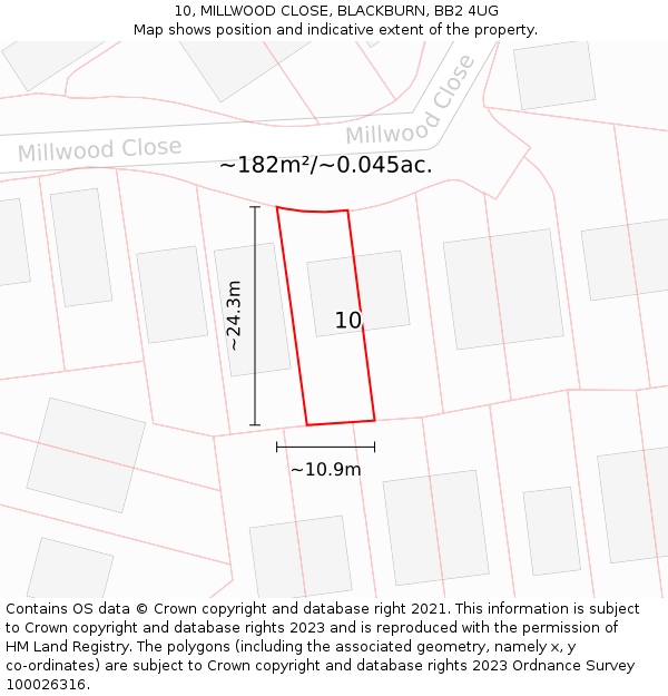 10, MILLWOOD CLOSE, BLACKBURN, BB2 4UG: Plot and title map