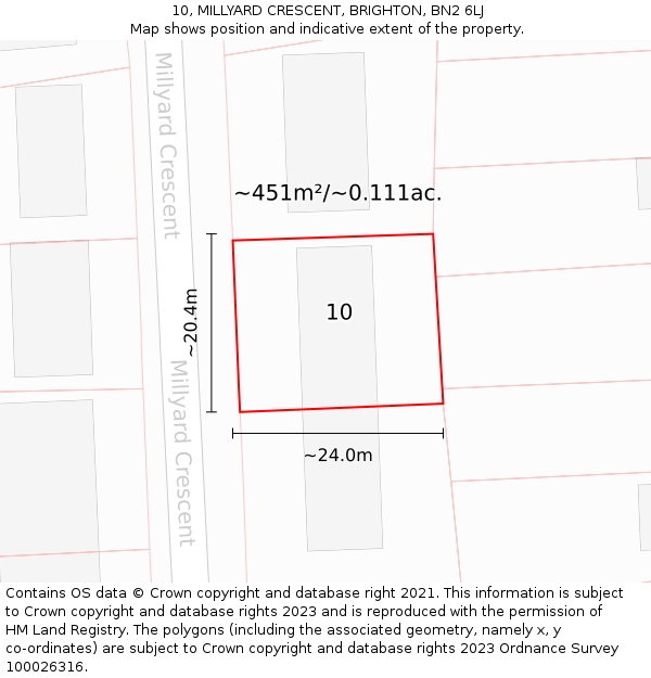 10, MILLYARD CRESCENT, BRIGHTON, BN2 6LJ: Plot and title map