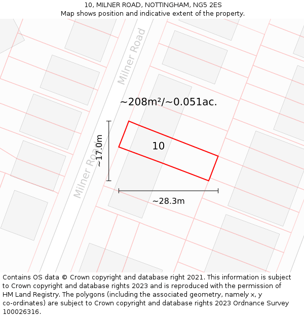 10, MILNER ROAD, NOTTINGHAM, NG5 2ES: Plot and title map