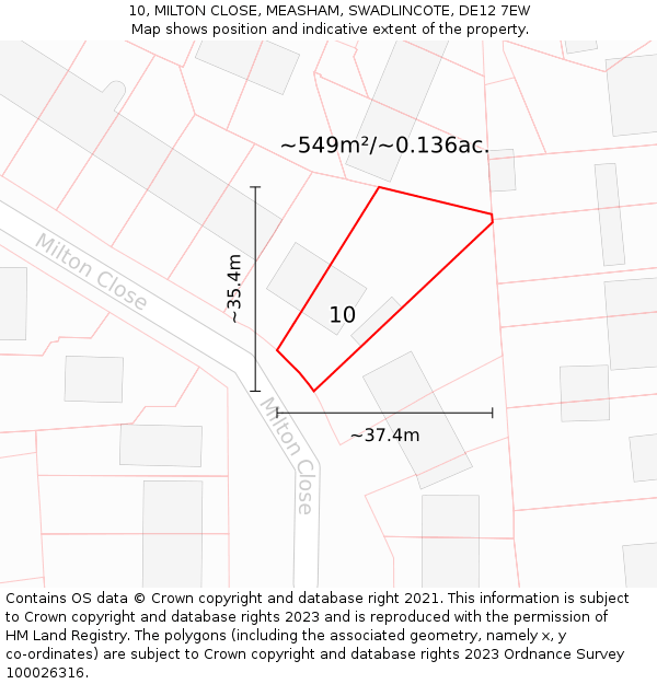 10, MILTON CLOSE, MEASHAM, SWADLINCOTE, DE12 7EW: Plot and title map