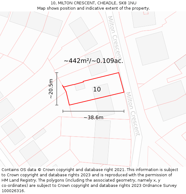 10, MILTON CRESCENT, CHEADLE, SK8 1NU: Plot and title map