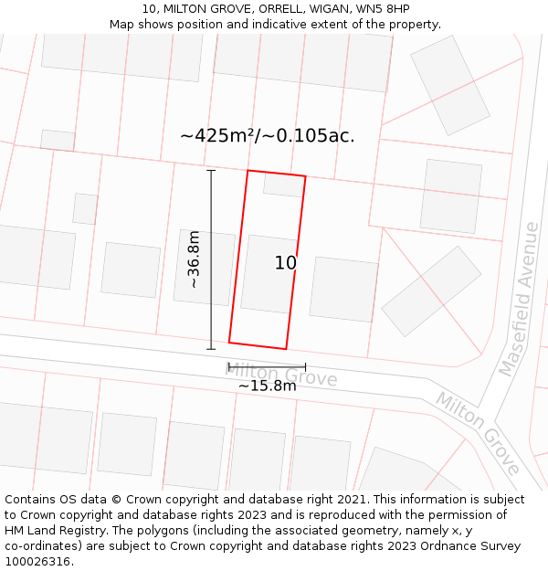 10, MILTON GROVE, ORRELL, WIGAN, WN5 8HP: Plot and title map