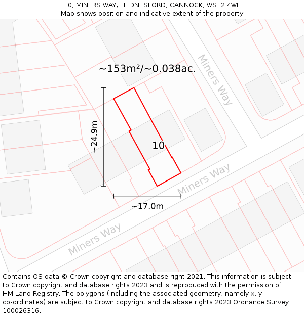 10, MINERS WAY, HEDNESFORD, CANNOCK, WS12 4WH: Plot and title map