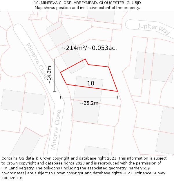 10, MINERVA CLOSE, ABBEYMEAD, GLOUCESTER, GL4 5JD: Plot and title map