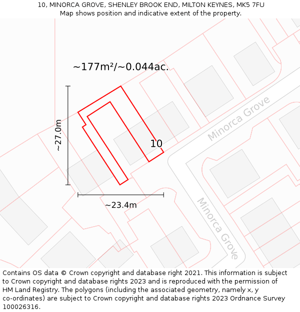 10, MINORCA GROVE, SHENLEY BROOK END, MILTON KEYNES, MK5 7FU: Plot and title map