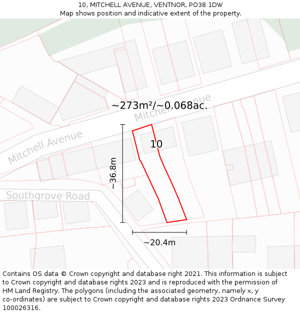 10, MITCHELL AVENUE, VENTNOR, PO38 1DW: Plot and title map