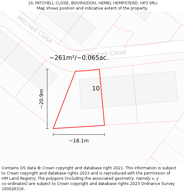 10, MITCHELL CLOSE, BOVINGDON, HEMEL HEMPSTEAD, HP3 0RU: Plot and title map
