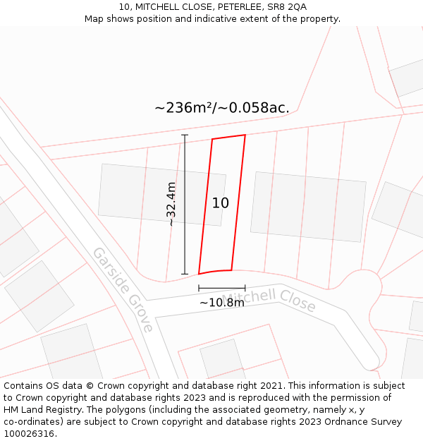 10, MITCHELL CLOSE, PETERLEE, SR8 2QA: Plot and title map