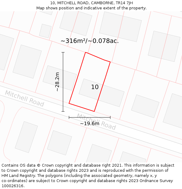 10, MITCHELL ROAD, CAMBORNE, TR14 7JH: Plot and title map