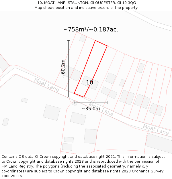 10, MOAT LANE, STAUNTON, GLOUCESTER, GL19 3QG: Plot and title map