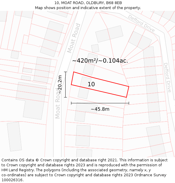 10, MOAT ROAD, OLDBURY, B68 8EB: Plot and title map