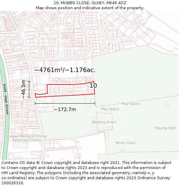 10, MOBBS CLOSE, OLNEY, MK46 4DZ: Plot and title map